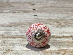 Red on White Hand Painted Ceramic Door Knob