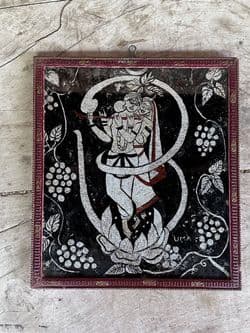 Reverse Glass Painting depicting Krishna God of Love, unusually with the Goddess Uma
