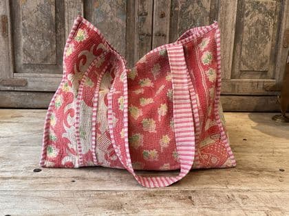 Rose Pink Vintage Kantha Tote Bag