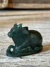 sacred nandi cow made from dark green aventurine small