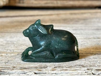 sacred nandi cow made from dark green aventurine small