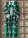 silk embroidered velvet coat with white embroidery - Emerald green