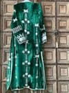 silk embroidered velvet coat with white embroidery - Emerald green