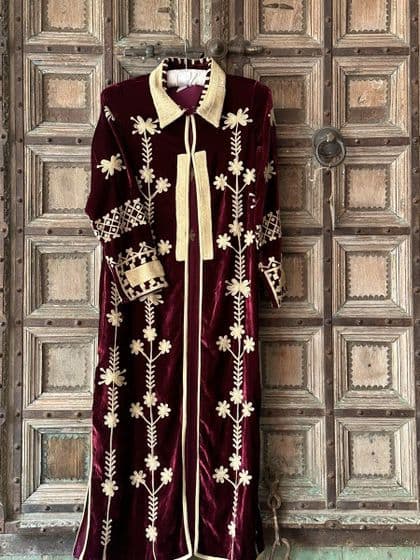 Silk Velvet embroidered coat - Cherry Red