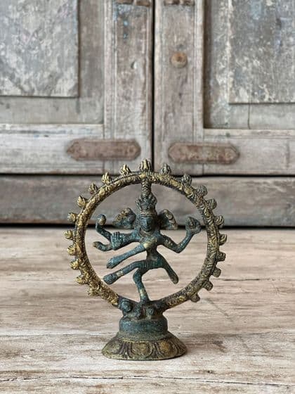 Small Bronze Green & Gold Casting of Shiva Nitraraj