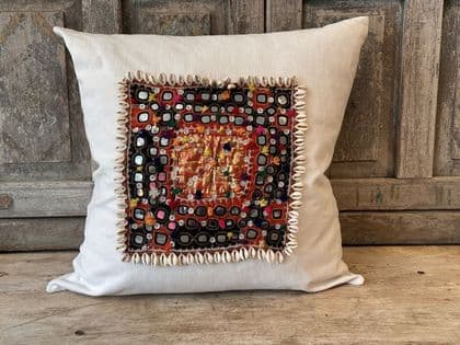 Tribal Vintage Textile Cushion with Antique Linen