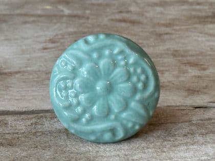 Turquoise Embossed Porcelain Door Knob