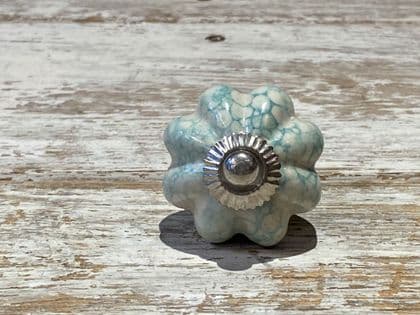 Turquoise on Off-White Ceramic Door Knobs