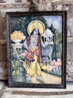 Vintage 1950s Print Depicting the Hindu God Ram, incarnation of Vishnu