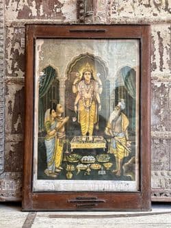 Vintage 1950s print with glitter embelished lord vishnu, preserver of the universe