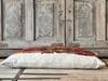 Vintage French Linen Bolster Cushion appliqued with a tribal Kutch textile