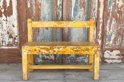 Vintage Indian Child's Bench with Faded Yellow Paint Tones