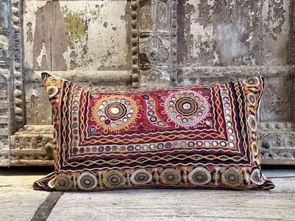 Vintage Indian Embroidered Mirrorwork Cushion
