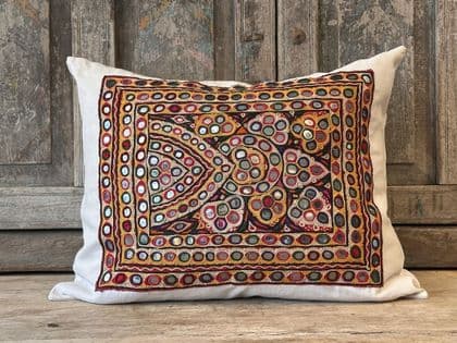 Vintage Indian Embroidery & French Linen Cushion