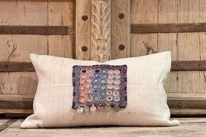 Vintage Mirrorwork and Textile Cushion with Coins