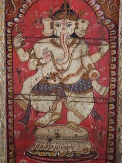 Vintage Painted Artwork  on a Teak Door Panel of Lord Ganesha