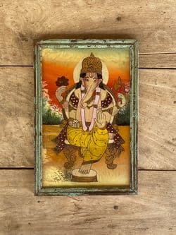Vintage Painting on Reverse Glass of Lord Ganesha, Remover of Obstacles