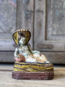 Vintage Polychrome Clay Statue of Baby Krishna with a cow (1)