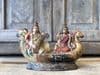 Vintage Polychrome Clay Statue of Laxshmi & Saraswati on a Swan
