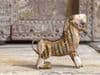 Vintage polychrome wooden tiger, avatar of the goddess Durga