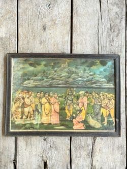Vintage Print depicting a scene from the Bhagavad Gita with Krishna & Anjuna
