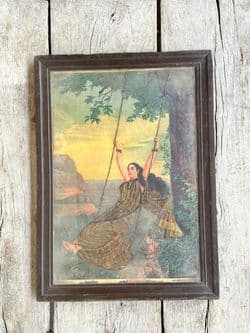 Vintage Print of a Rani Princess on a Swing
