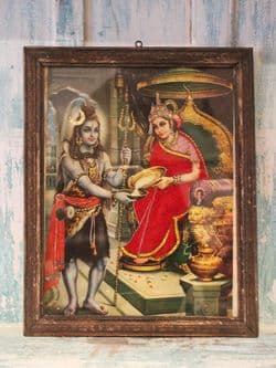 Vintage Print of Hindu God Shiva and the Goddess Parvati