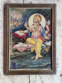 Vintage print of Lord Ganesha with glitter embellishment