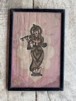 Vintage Print of Lord Krishna playing the Flute with stitched zardozi decoration