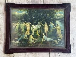 Vintage Print of Lord Krishna with Maidens in original frame