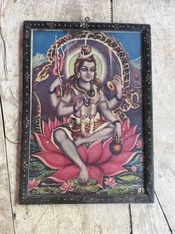 Vintage Print of Lord Shiva on a lotus flower with a serpent behind him