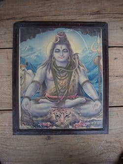 Vintage Print of Shiva meditating in the Himalayas