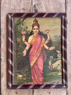 Vintage Ravi Varma print of Laxshmi Circa 1950