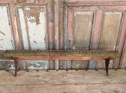 Vintage Teak Shelf with Painted Carved Edging & Iron Brackets
