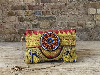 vintage textile clutch with bead work