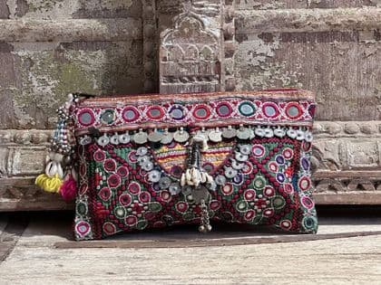 Vintage textile purse with embellishment