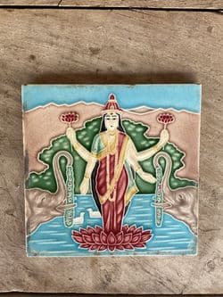 Vintage Tile depicting Laxshmi, Goddess of Wealth circa 1950