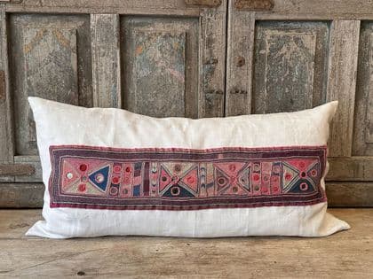 Vintage Tribal Embroidery Cushion - Antique Linen