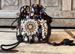 Vintage Tribal Embroidery'Potli' Bag with Leather Strap