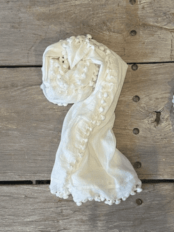 White fine cotton pom-pom shawl