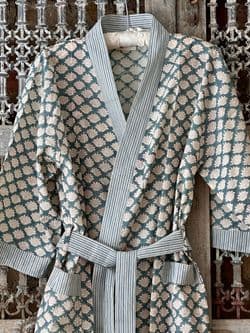 White Lotus Block Print Dressing Gown