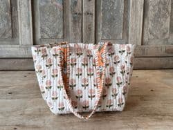 White Quilted Block Printed Bag