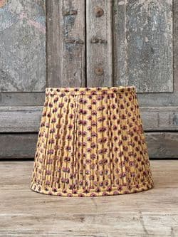Yellow with pink flowers block print  Lampshade - ex small