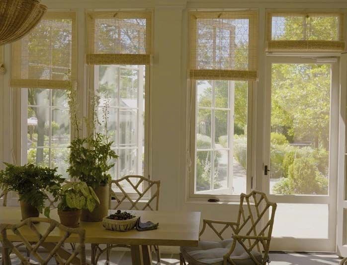 Chik Blinds in Udaipur Gilas Design with Natural Ecru stitching and tape edging