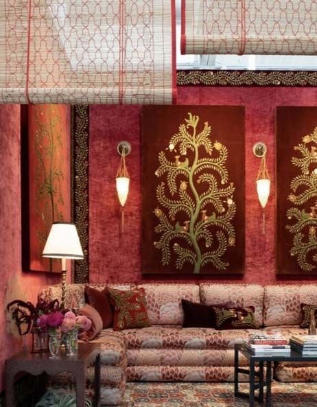 Chik Blinds in Udaipur Gilas Design, Scarlett Red Stitching