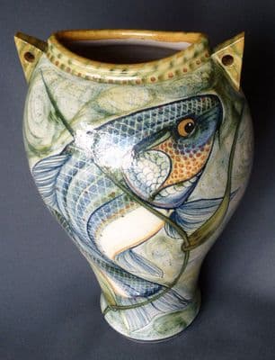 Adrian Brough Studio High Fired Lugged Fish Vase