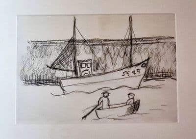 Alan Lowndes St Ives Fishing Boat SS45 graphite on paper