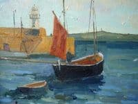 Eric Ward Boats in St Ives Harbour oil painting on canvas