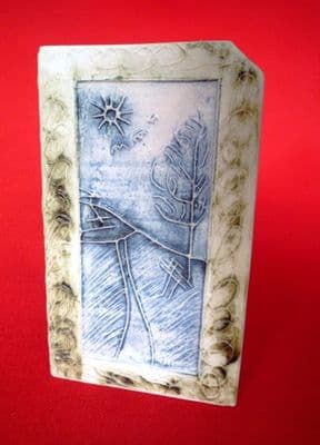 Carn Pottery Picture Ridged Box Vase