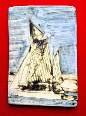 Carn Pottery Rare Sailboat Wall Plaque